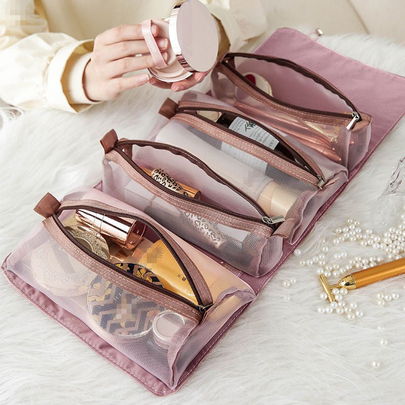 4PCS In 1 Cosmetic Bag For Women Zipper Mesh Separable Cosmetics Pouch Ladies Foldable Nylon Bag Rope Makeup Bag 🇨🇳