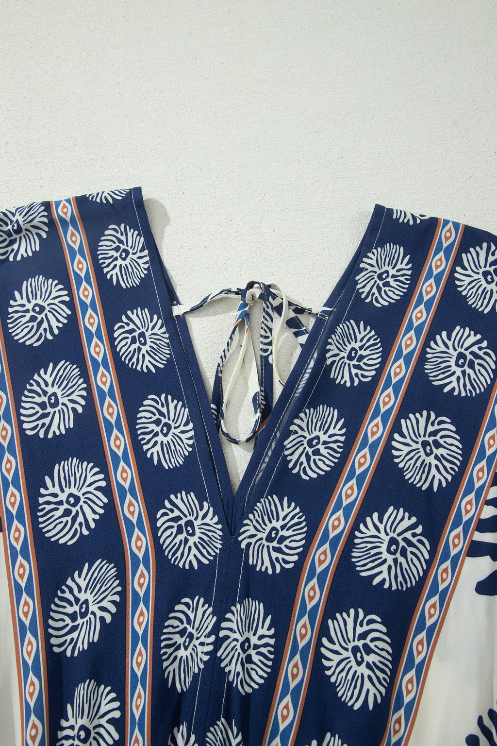 Blue Boho Floral Print Contrast Patchwork V Neck Dolman Maxi Dress 🇺🇸