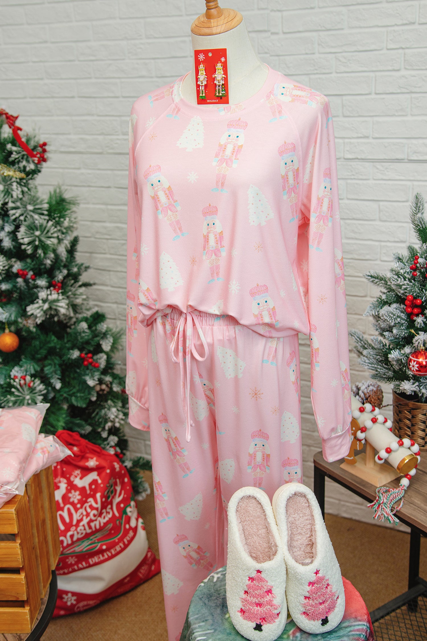 Pink Christmas Tree Nutcracker Print 2pcs Lounge Pant Set 🇺🇸