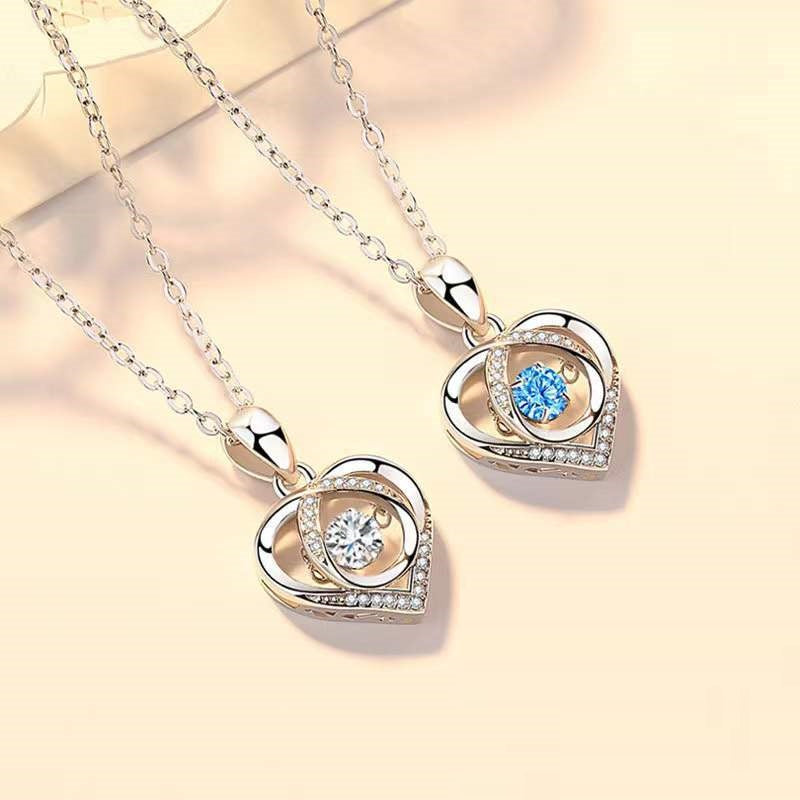 S925 Beating Heart shaped Necklace Women Luxury Love Rhinestones Necklace Jewelry Gift 🇨🇳