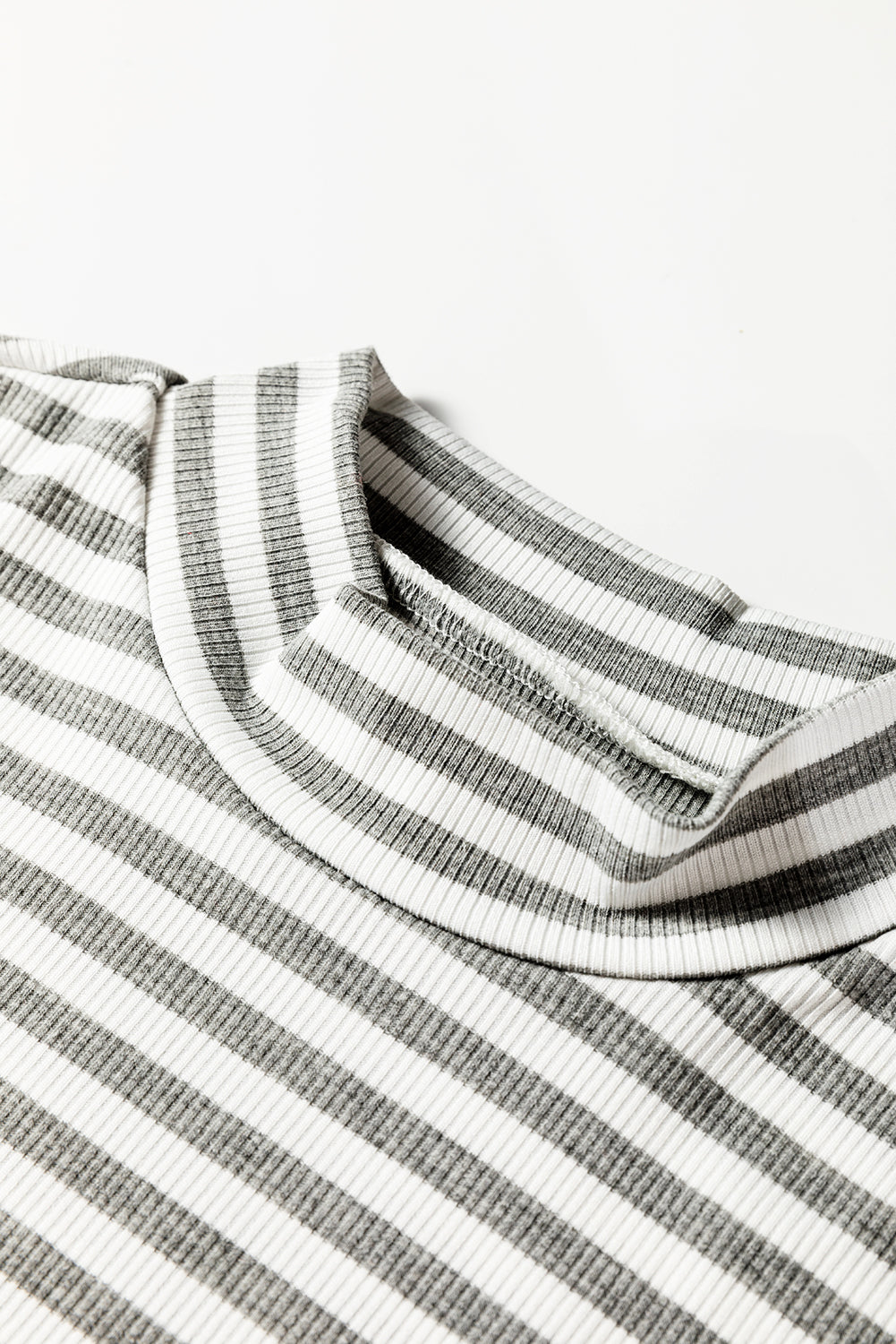 Gray Stripe Ribbed High Neck Slim Fit Long Sleeve Top 🇺🇸