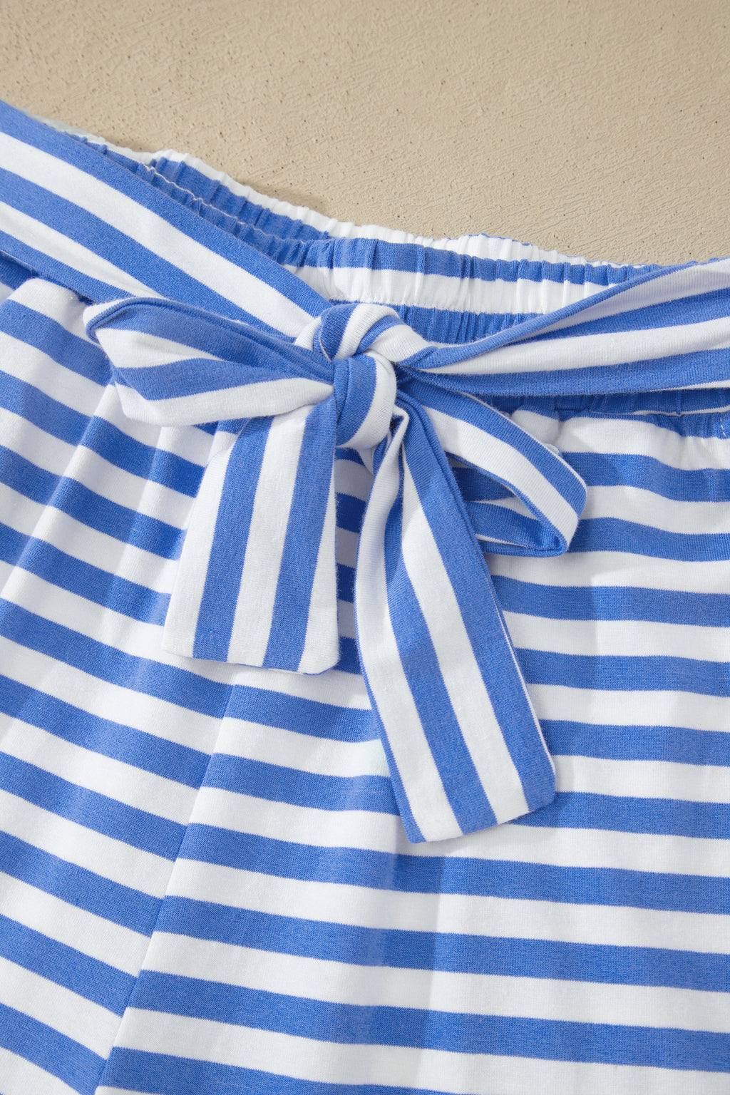 Sky Blue Stripe Contrast Trim Crew Neck Tee Knot Shorts 2pcs Set 🇺🇸