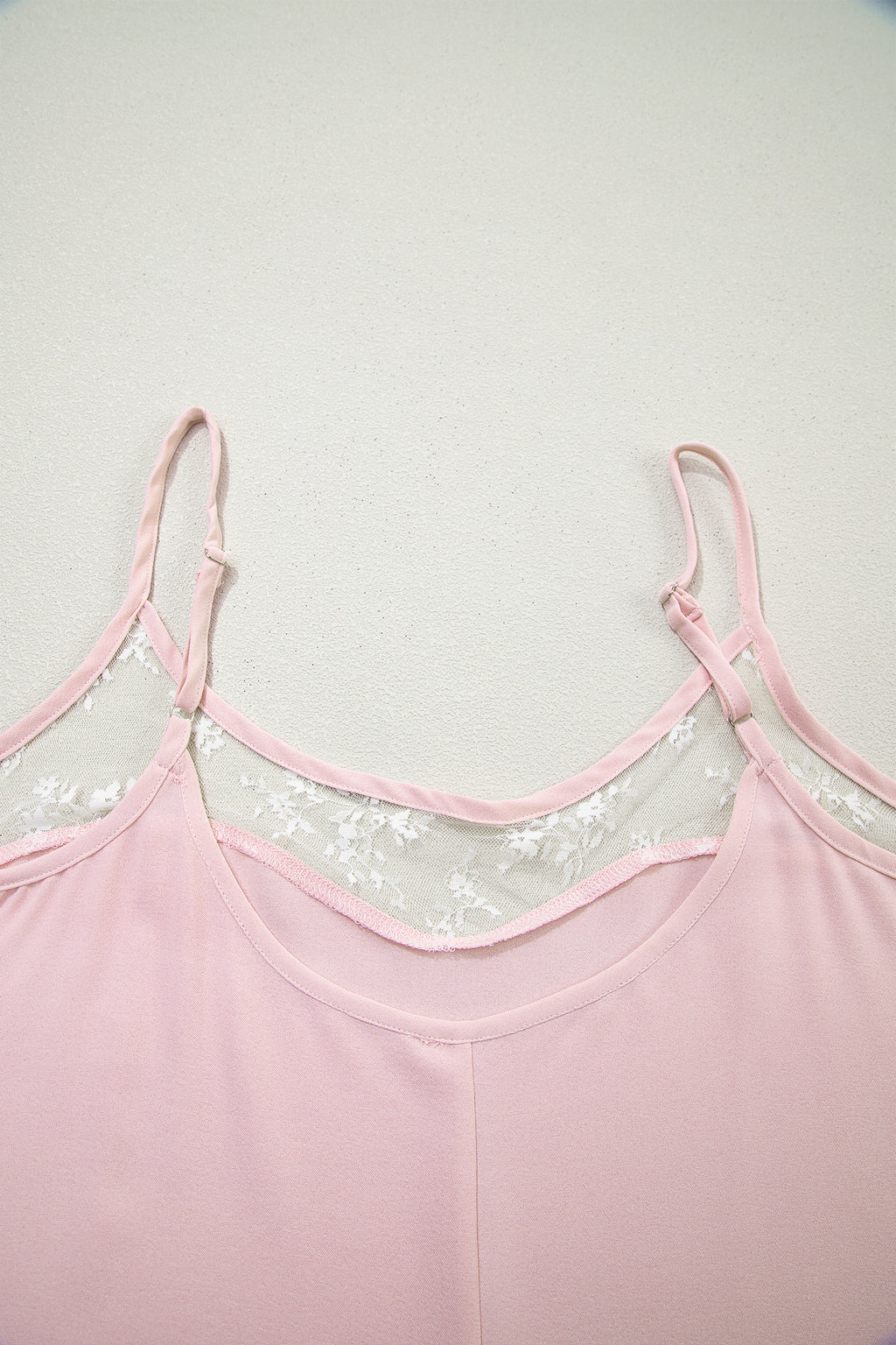 Light Pink Sheer Lace Patchwork Camisole Nightgown Dress 🇺🇸