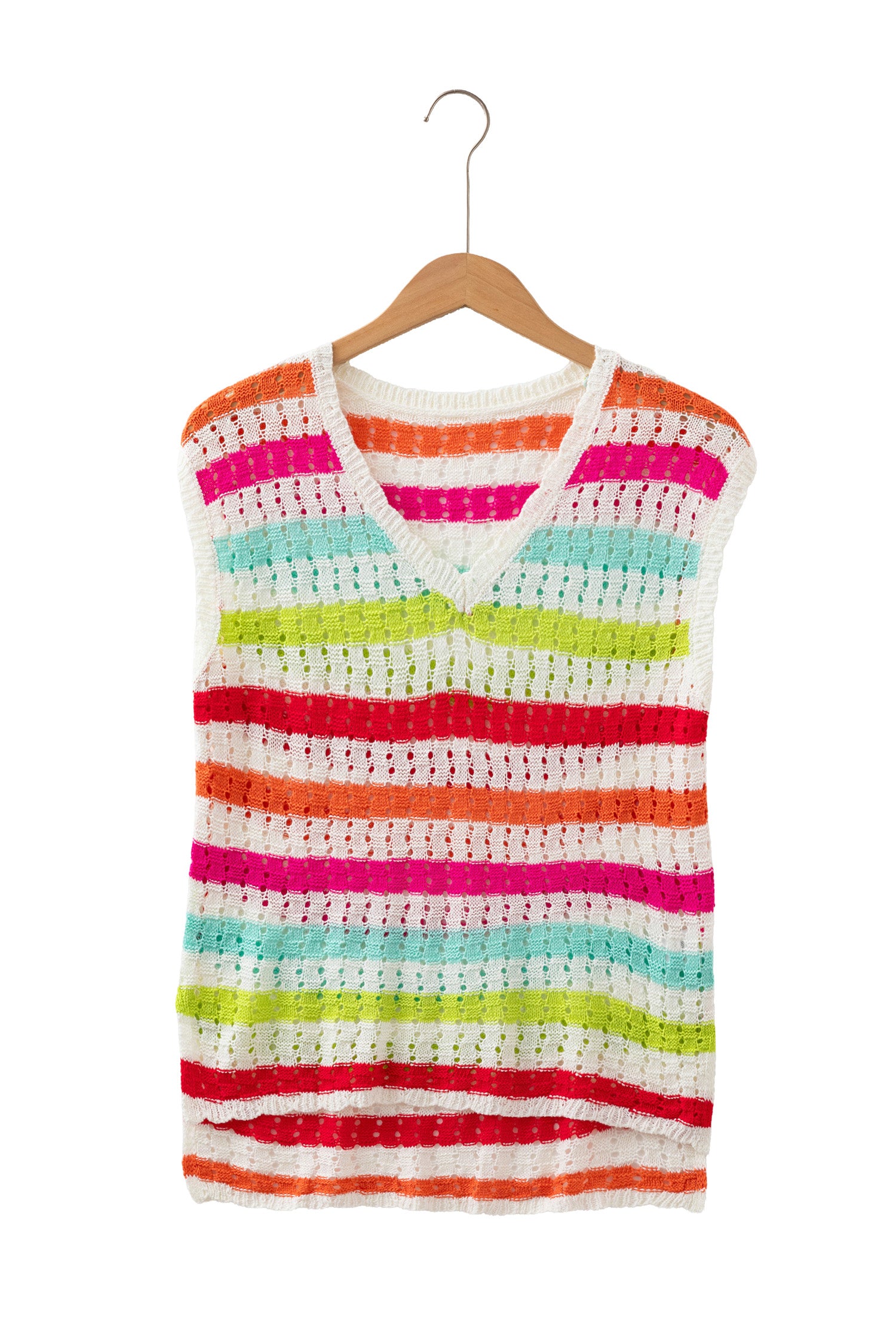 Multicolour Striped Eyelet Knit V Neck Sweater Team 🇺🇸