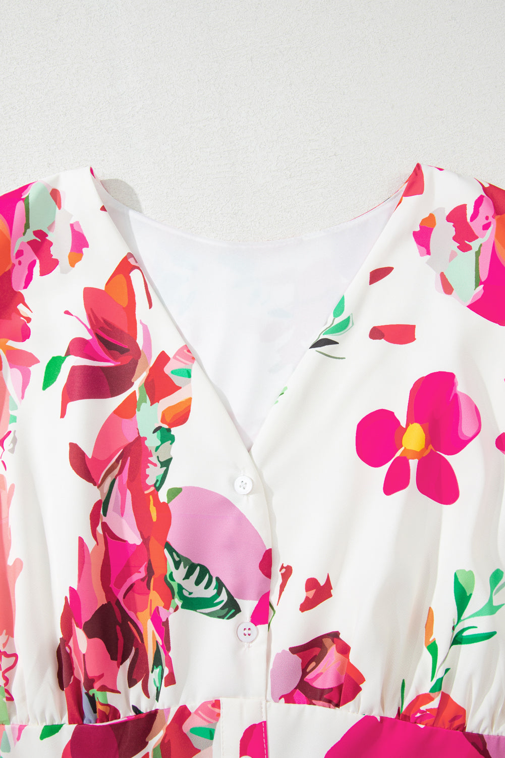 Pink Floral Print V Neck Ruffle Sleeve Plus Size Midi Dress 🇨🇳