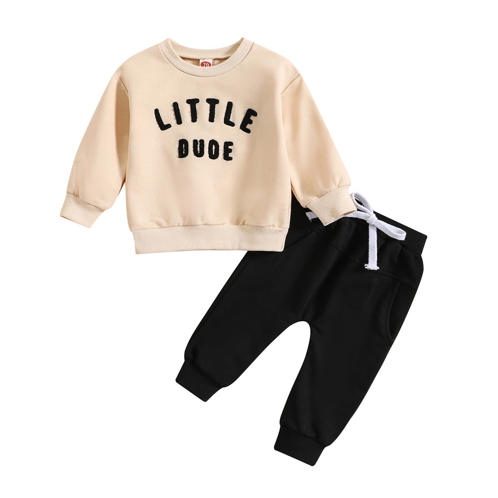 Children's round neck letter printed top solid color pants two-piece set multi-color design 🇨🇳