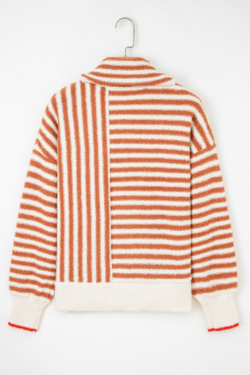 Orange Stripe Cowl Neck Drop Shoulder Sweater 🇺🇸