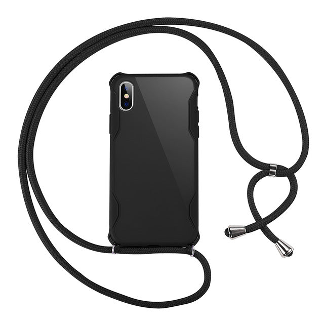Lanyard Chain Tape Necklace Candy Color Phone Case For iPhone 11 7 8 Plus X XR XS 11Pro Max Airbag Soft TPU Back Shell For Carry 🇨🇳