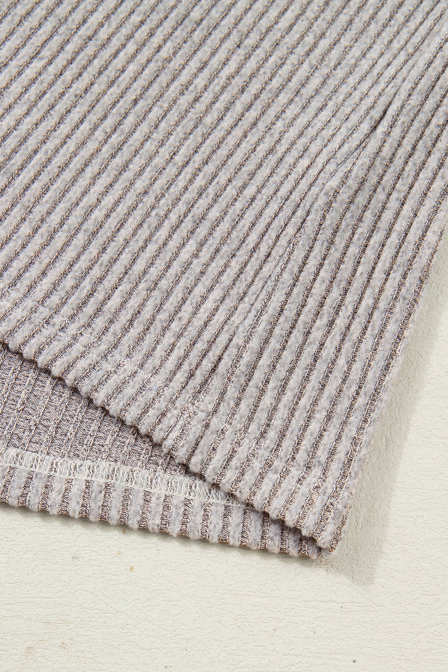 Simply Taupe Ribbed V Neck Contrast Ribbon Bow Back Drop Shoulder Long Sleeve Top 🇺🇸