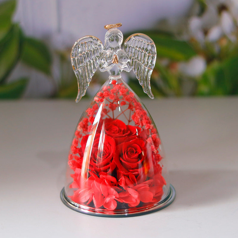 Eternal Flower Gift Box Angel Glass Cover Dried Rose Gift Box For Christmas New Year Valentine's Day Home Decor 🇨🇳