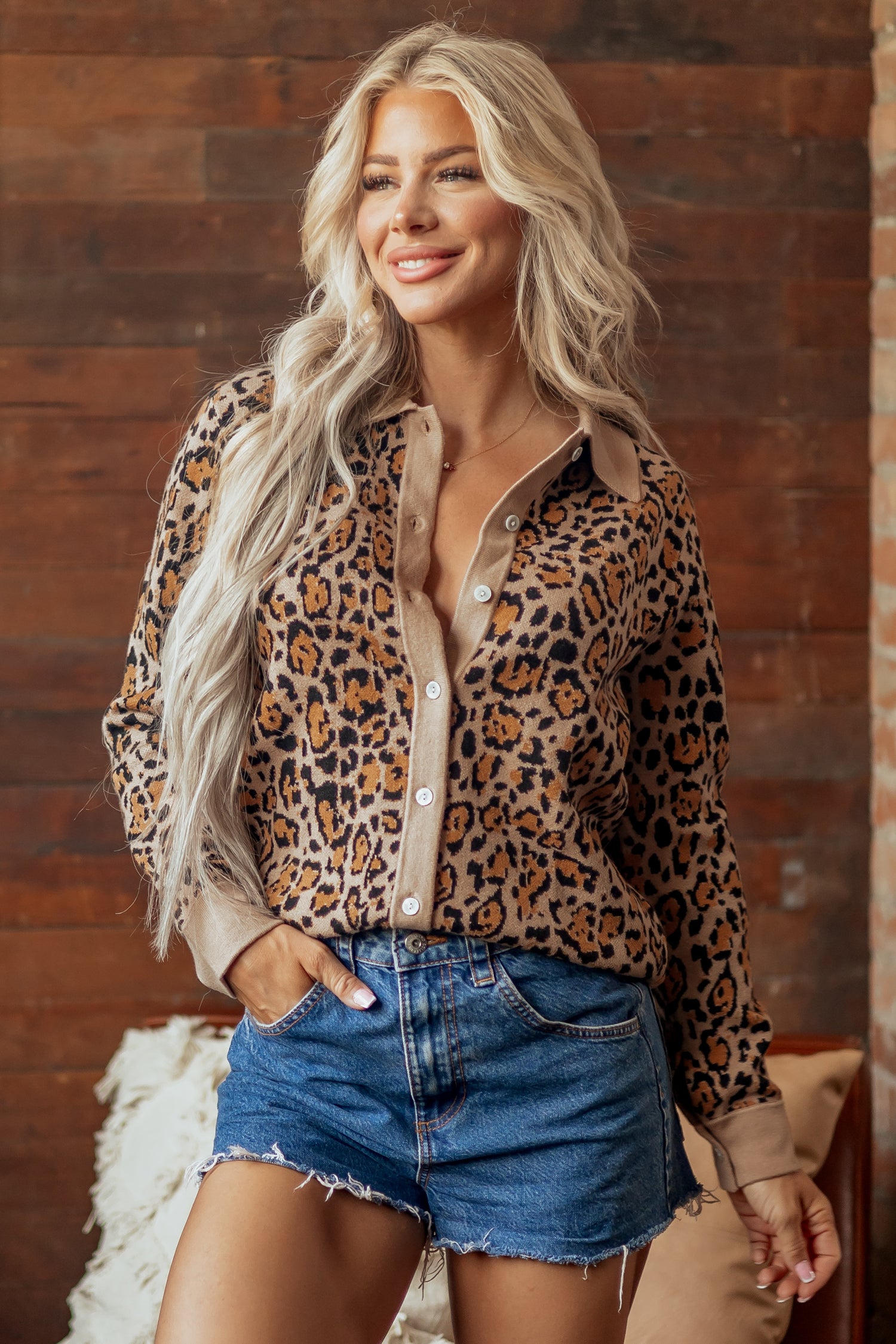 Brown Leopard Print Button-Up Cardigan Long Sleeve Cardigans 🇺🇸