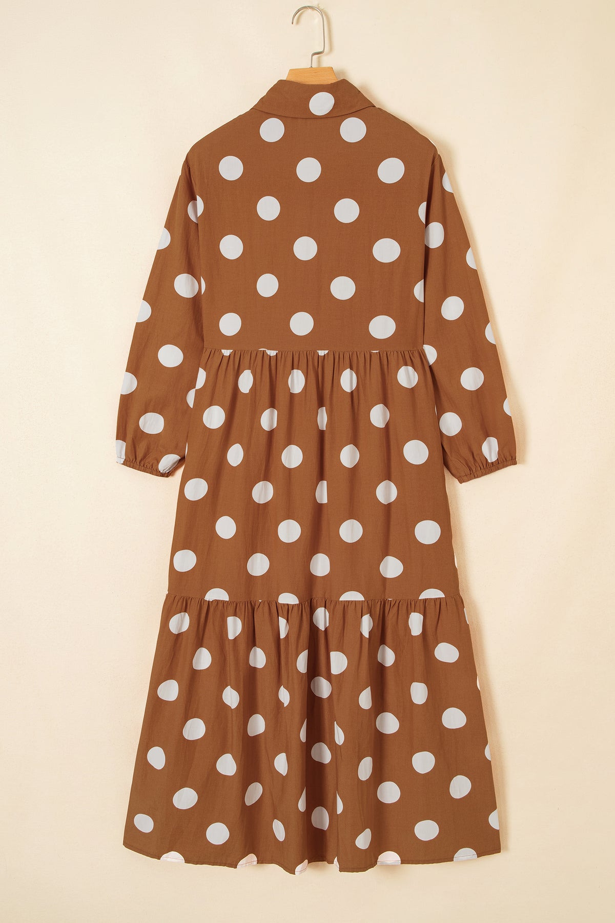 Brown Polka Dot Button Front Long Sleeve Shift Dress 🇺🇸