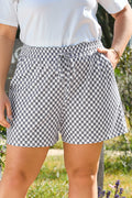 Gray Checkerboard Lace-Up High Waist Plus Size Casual Shorts 🇺🇲