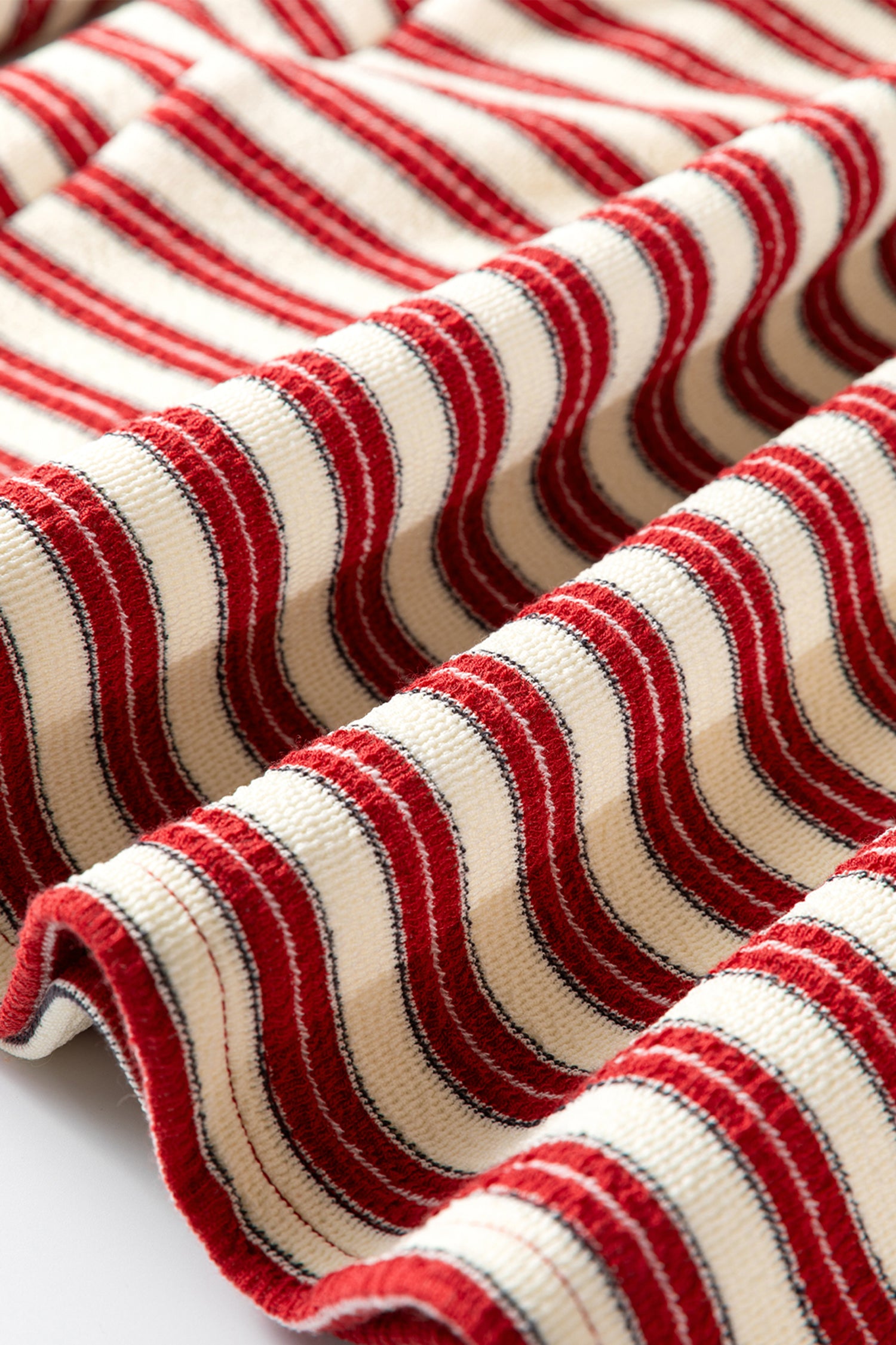 Racing Red Striped Print Contrast Collar Zip V Neck Long Sleeve Top 🇺🇸