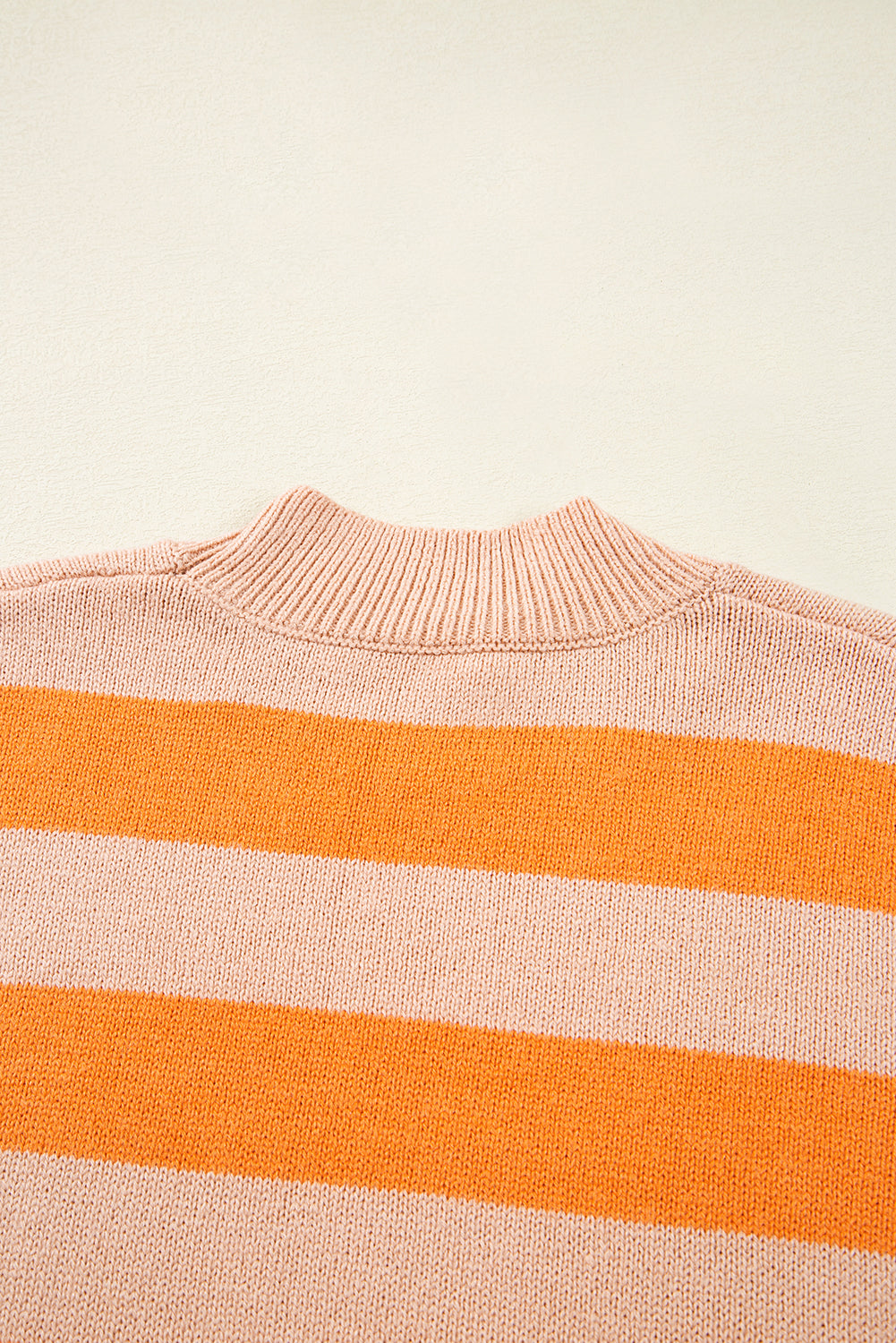 Orange Stripe Color Block High Neck Drop Shoulder Cozy Sweater 🇺🇲