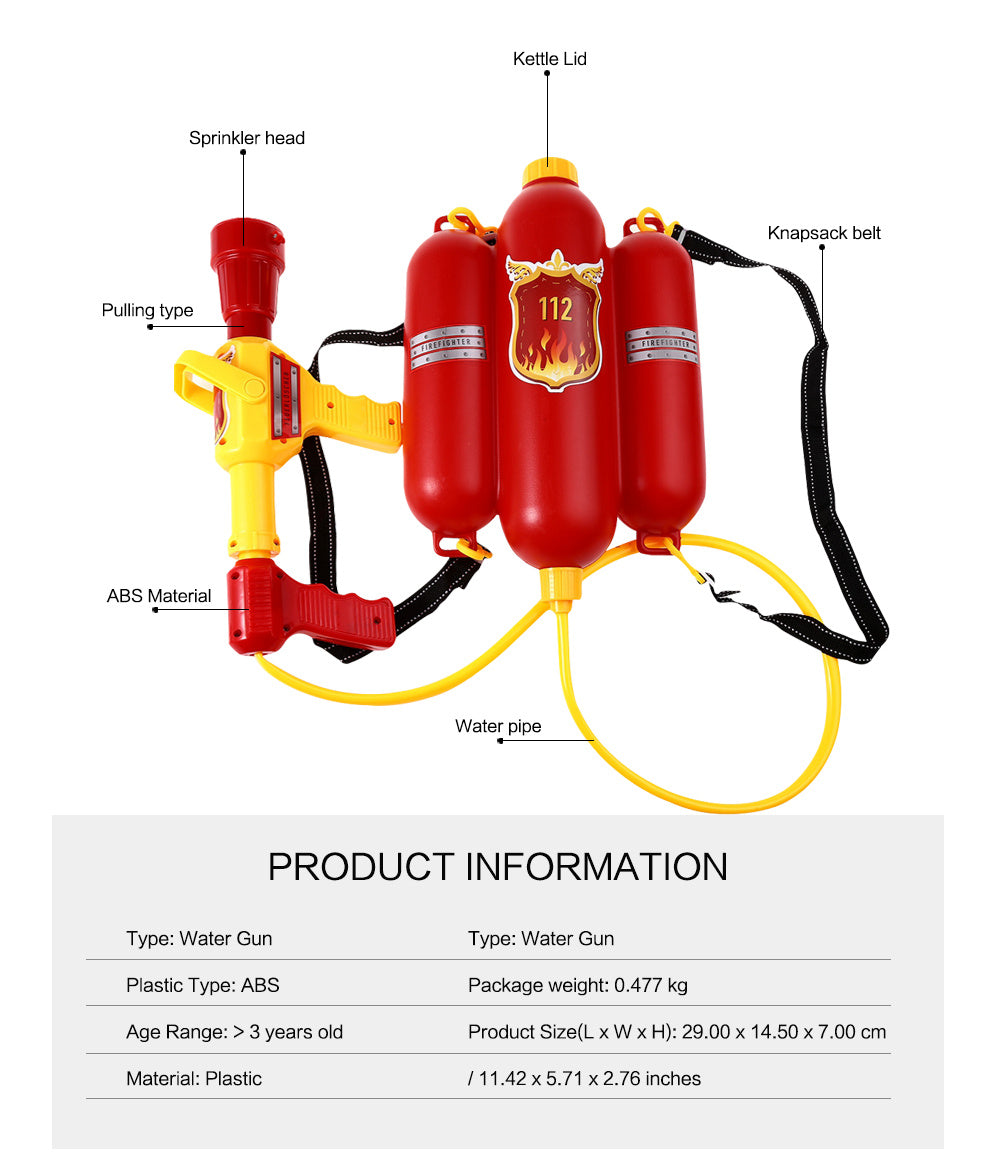 Children's Fire-fighting Plastic Water Gun Toy Pull-out High-pressure Backpack Drifting Creative Jet Water Gun 🇨🇳