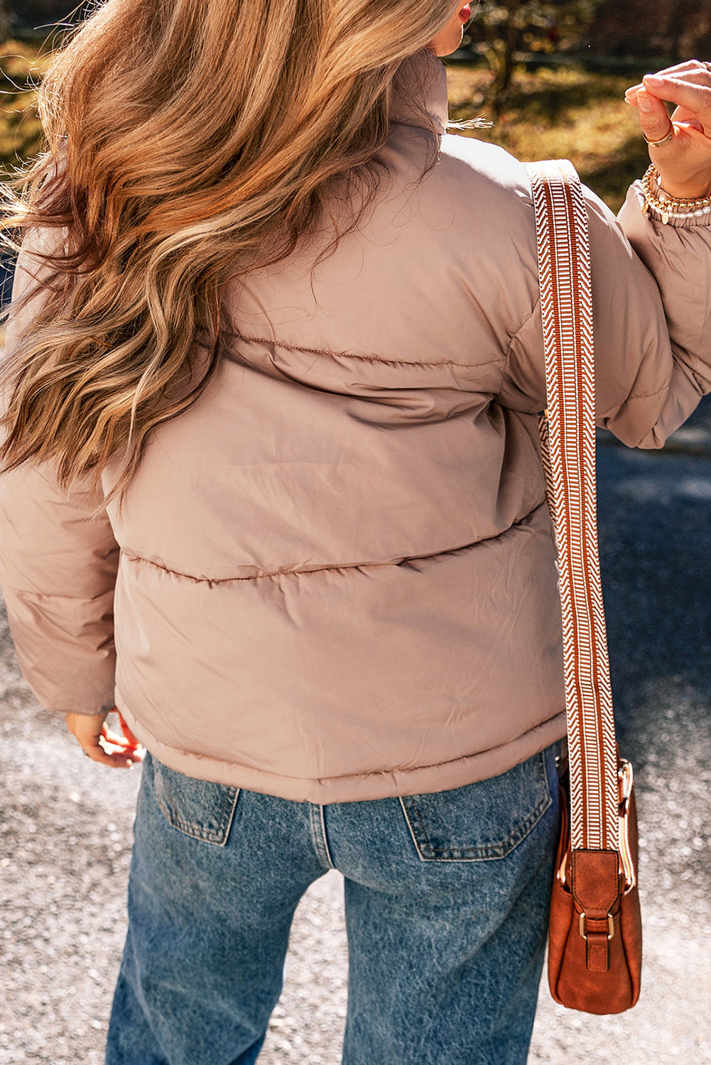 Apricot Pink Full Zipper Quilted Puffer Jacket 🇺🇲