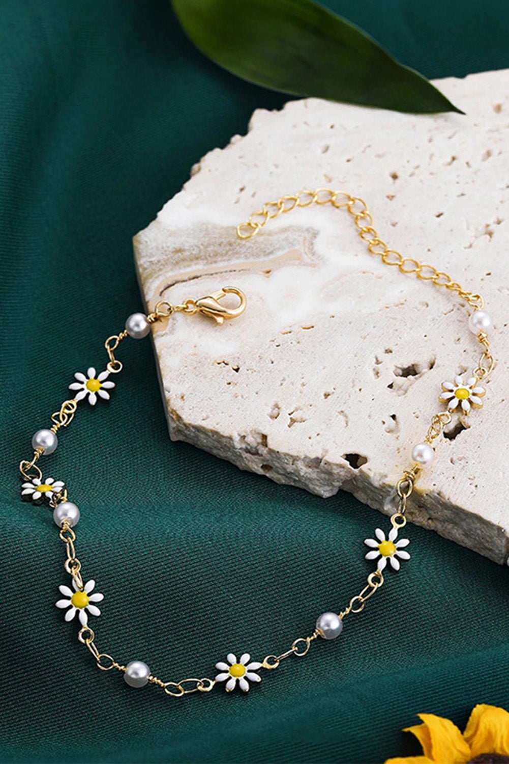 Gold Daisy & Pearl Chain Anklet 🇨🇳