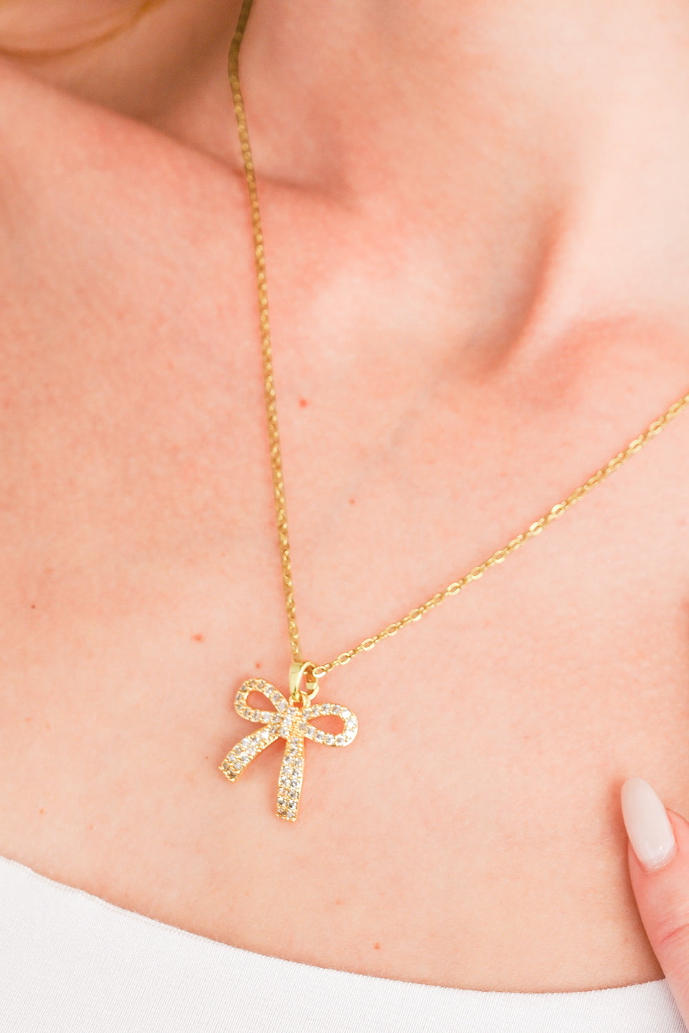Gold Plated Rhinestone Bowknot Pendant Necklace 🇺🇸