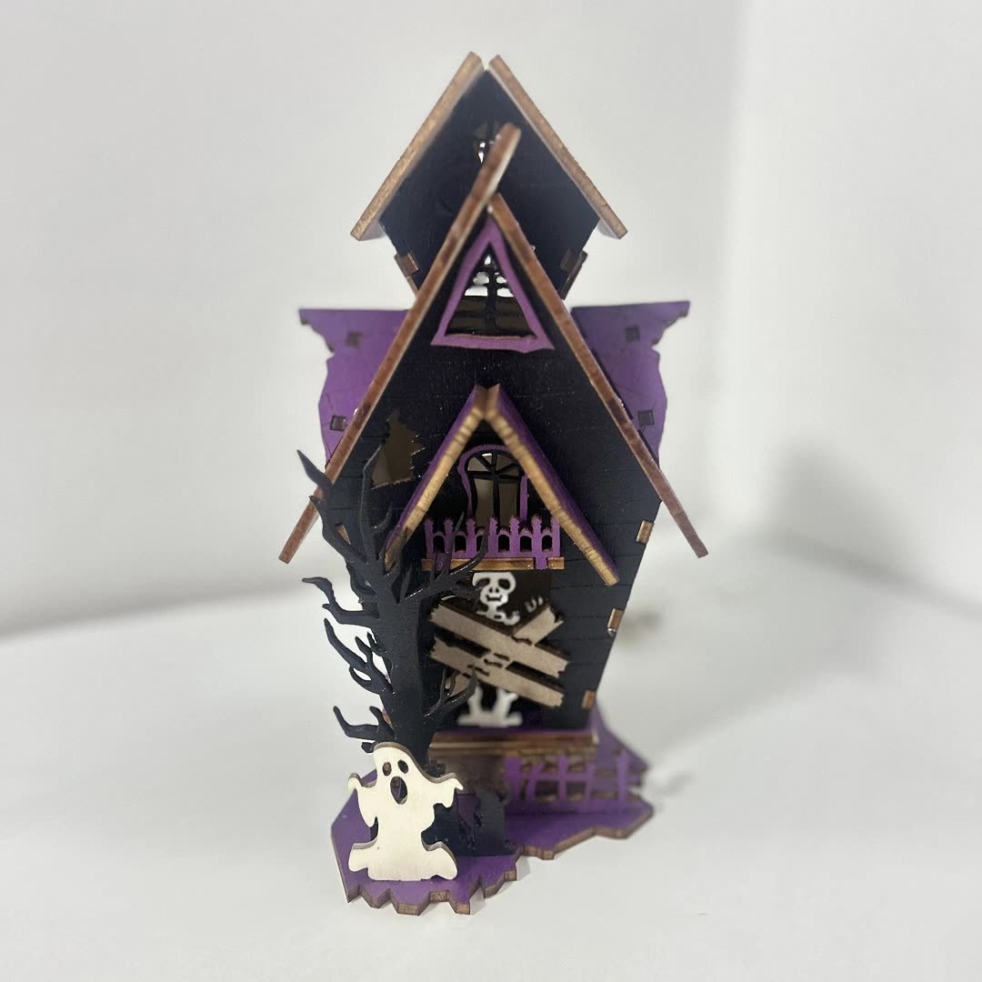 Halloween DIY Wooden Glowing Haunted House Table Decoration 🇨🇳