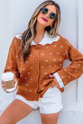 Russet Orange Peter Pan Collar Colorblock Long Sleeve Knitwear Cardigan 🇺🇸