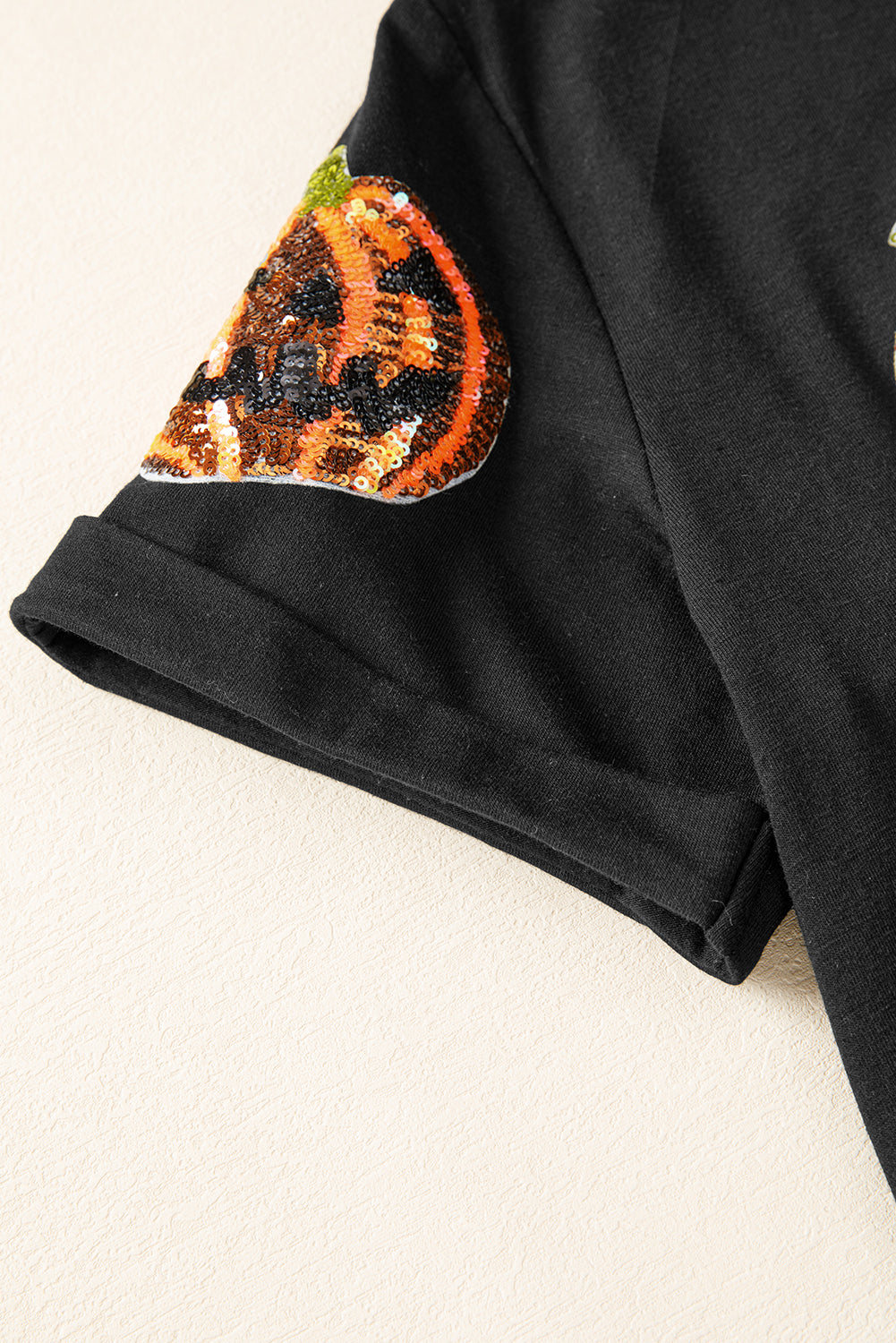 Black Sequin Pumpkin Face Halloween T Shirt 🇺🇸