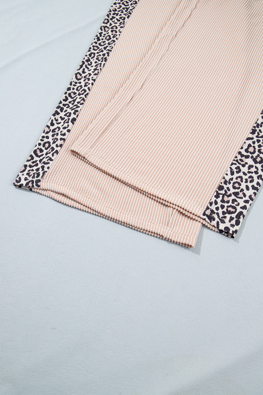 Light French Beige Leopard Print Ribbed Twist Long Sleeve Top Pants Plus Size Set 🇺🇸