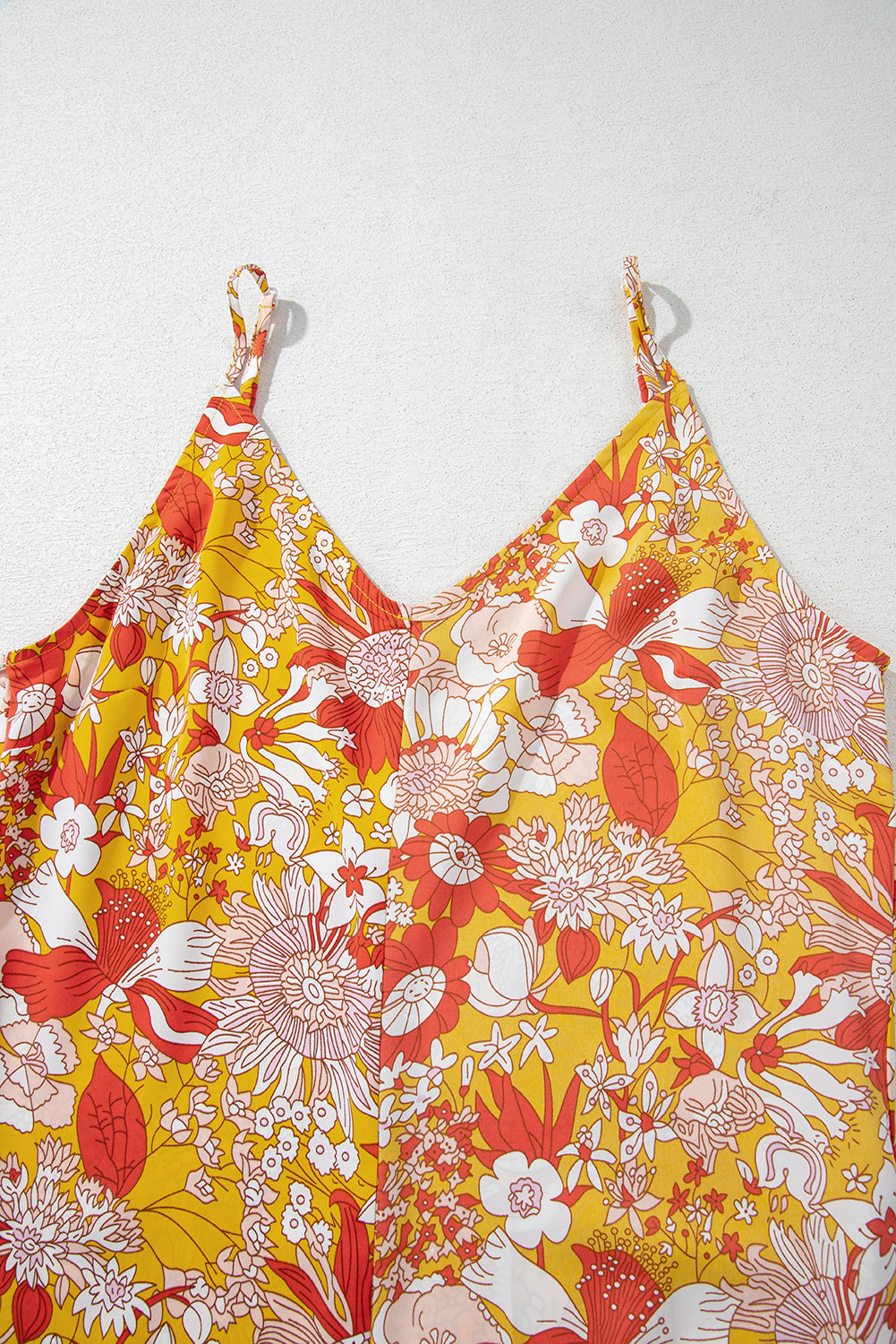 Orange Floral V Neck Wide Leg Sleeveless Jumpsuit 🇨🇳