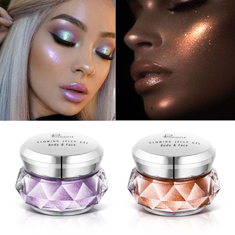Face Highlighter Jelly Gel Mermaid Eyeshadow Glow Body Glitter Festival Makeup Iluminador Gold Liquid Highlighter Bronzer 🇨🇳