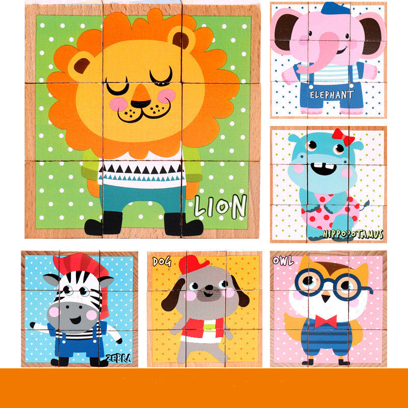 High-grade Six-face Picture Wooden Jigsaw 3D Puzzle Toys Children's Early Educational Toy Cube Jigsaw Puzzle Baby Kids Gifts 🇨🇳