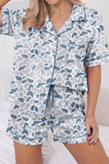 Beige Camouflage Print Lapel Shirt Drawstring 2pcs Short Pajama Set 🇺🇸