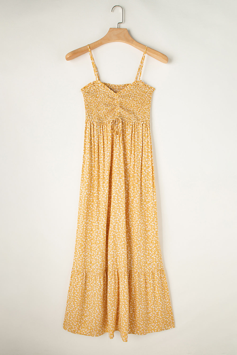 Yellow Frilly Smocked High Waist Floral Maxi Dress 🇺🇸
