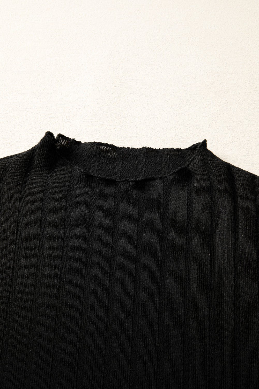 Black Frilled Neck Ribbed Knit Patchwork Long Sleeve Mini Dress 🇺🇸