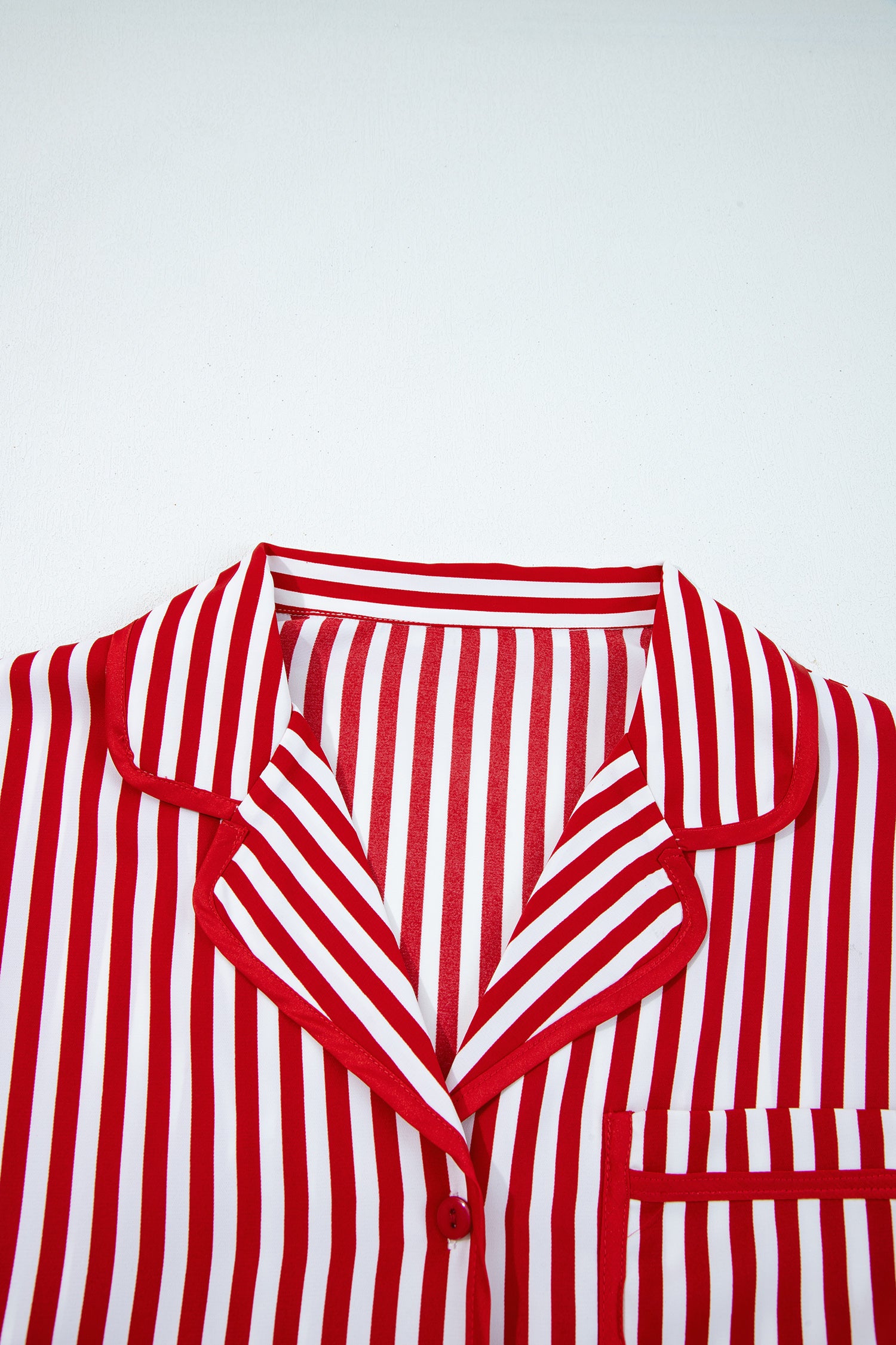 Red Stripe Contrast Velvet Trim Bow Knot Waist 2pcs Pajama Set 🇺🇸