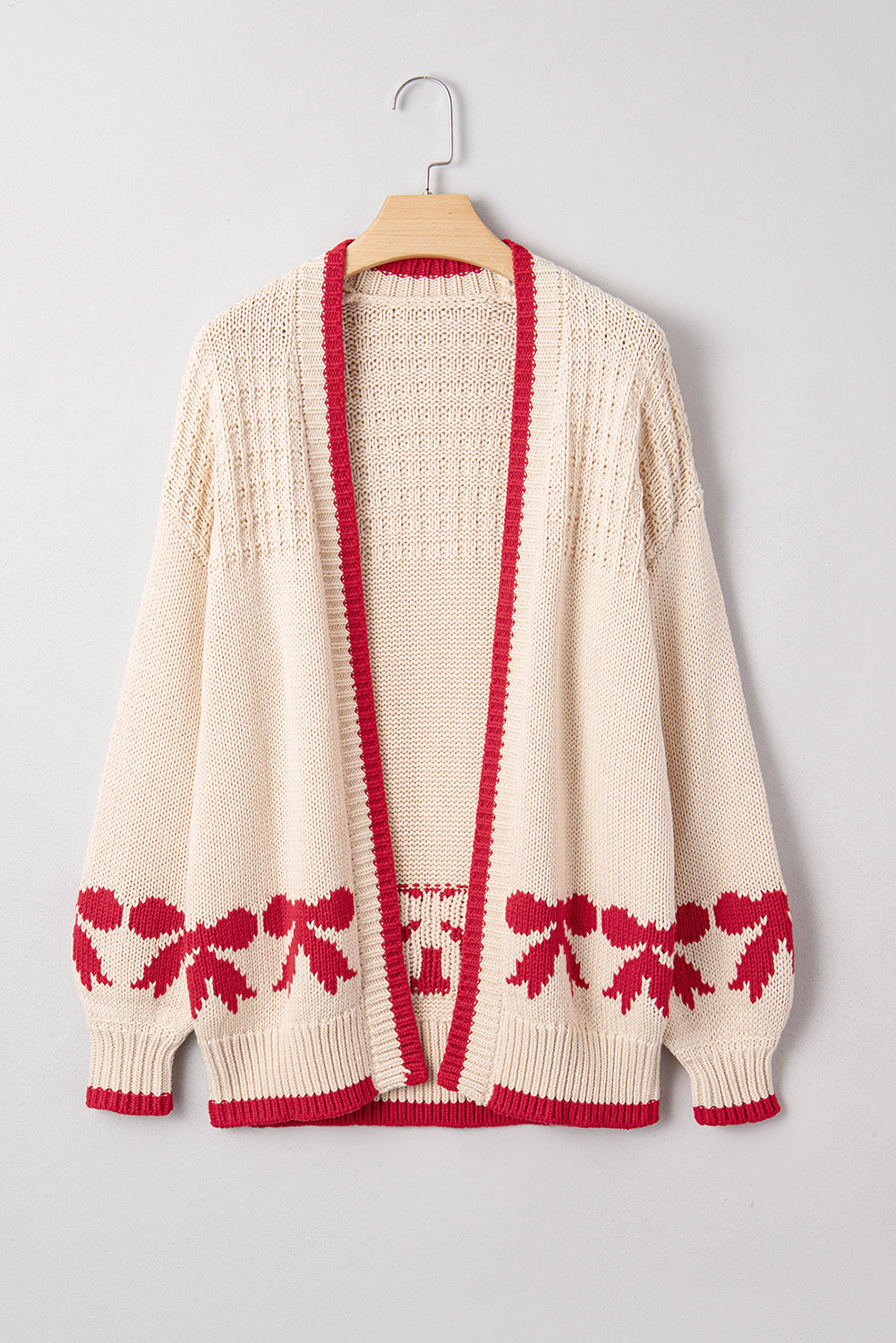 Apricot Bow Pattern Textured Open Front Baggy Cardigan 🇺🇸