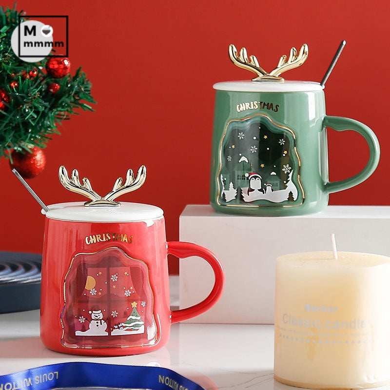 Drinkware Christmas Mugs Coffee Cups Ceramic Merry Christmas Cups With Spoon Christmas Gifts For Coffee Cup Mug Handgrip Cup 🇨🇳