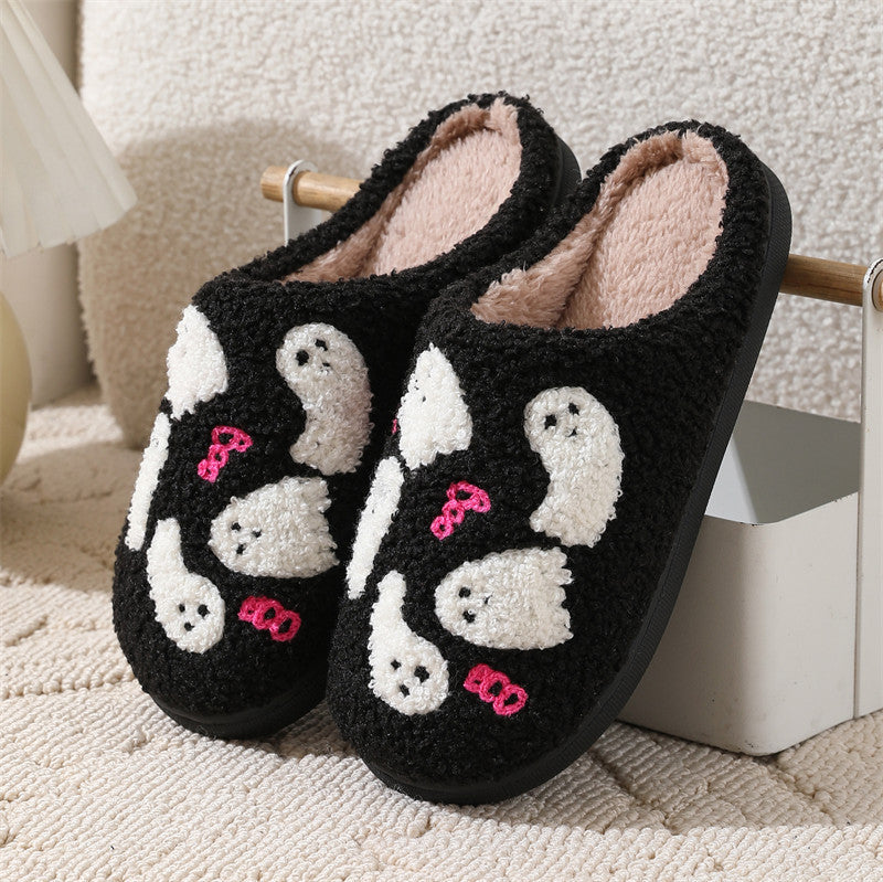 Halloween Cartoon Ghost Cotton Slippers For Women Indoor Non-slip Bedroom Floor Slipper Winter House Shoes 🇬🇧