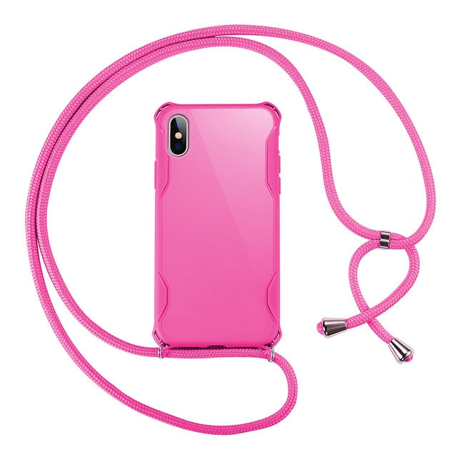 Lanyard Chain Tape Necklace Candy Color Phone Case For iPhone 11 7 8 Plus X XR XS 11Pro Max Airbag Soft TPU Back Shell For Carry 🇨🇳