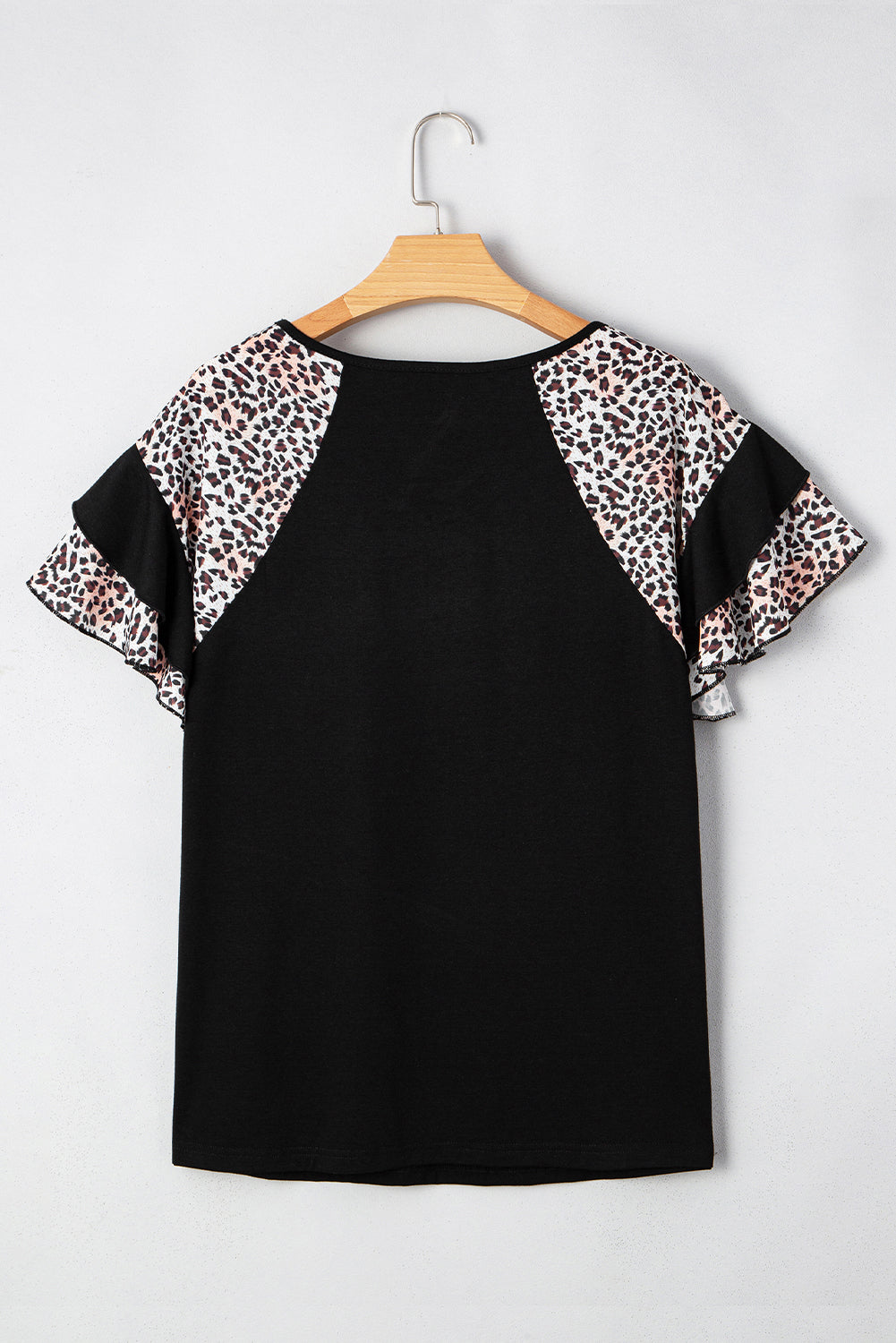 Black Leopard Ruffle Patchwork Sleeve Plus Size Top 🇺🇲
