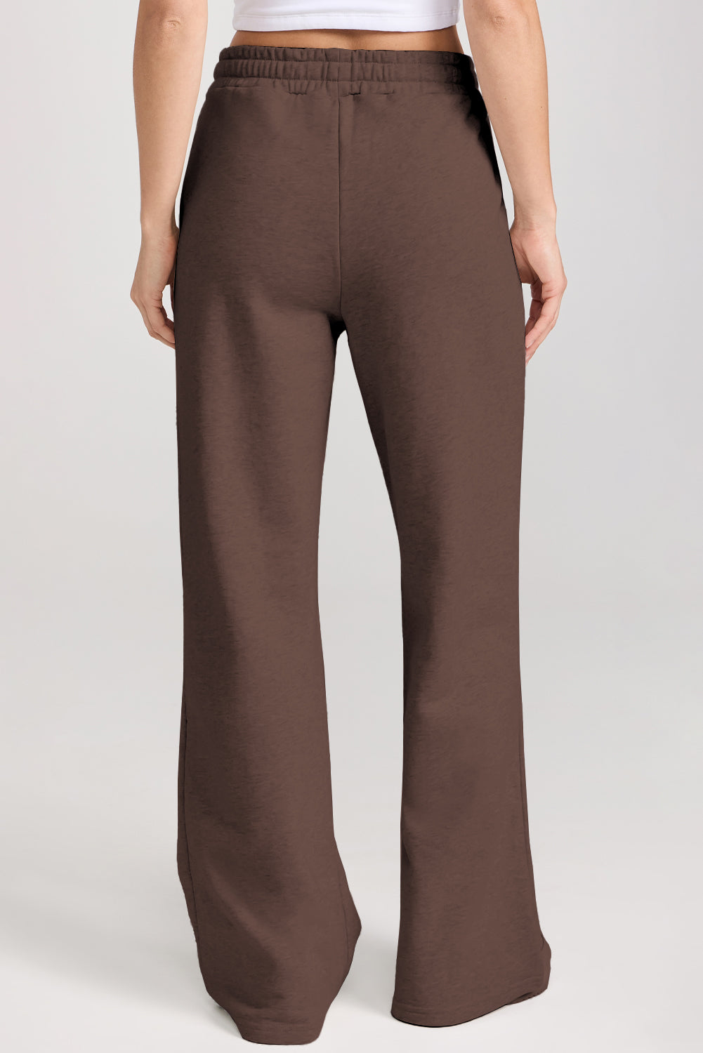 Dark Brown Solid Collared Sweatshirt and High Waist Pants Active Set 🇺🇸