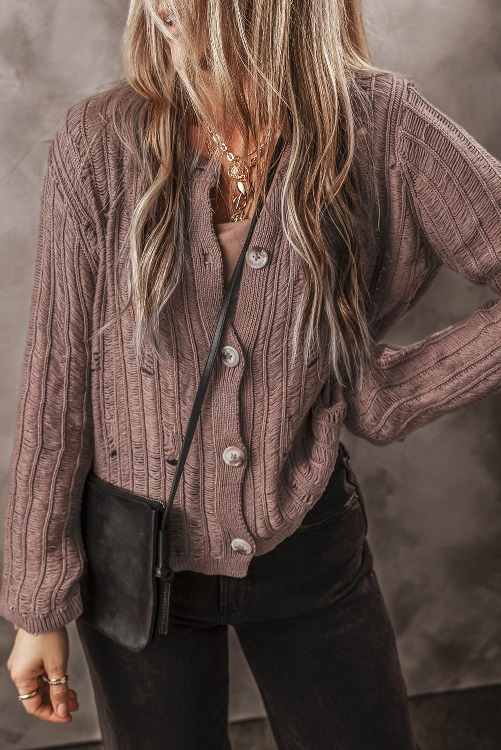 Goat Cut Out Textured Knit Buttoned Cardigan 🇨🇳