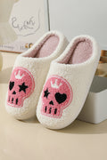 White Halloween Skull Printed Plush Winter Home Slippers 🇺🇸