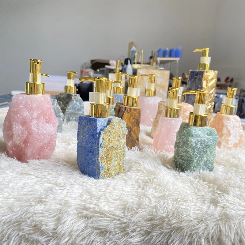 1 PCS Natural Pink Crystal Stone Press Bottle Dispenser 30ml Liquid 🇨🇳