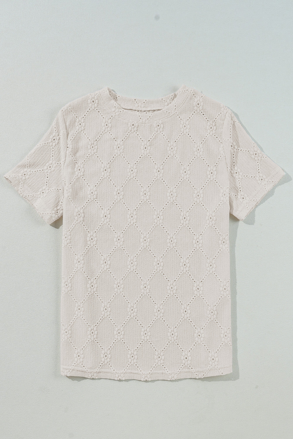White Geometric Embroidered Slim Fit O Neck T Shirt 🇺🇲