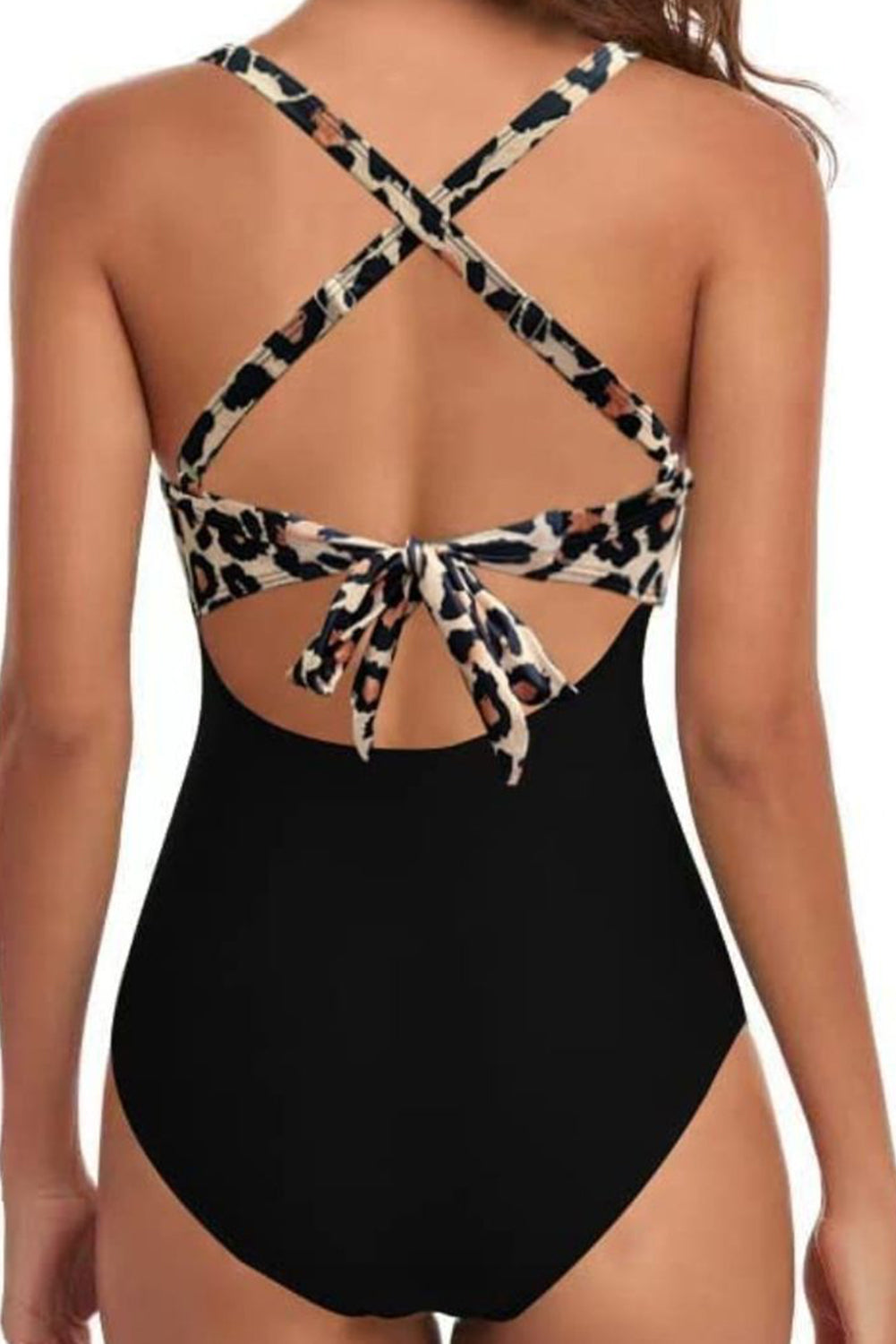 Black Leopard 2-tone Crossed Cutout Backless Monokini 🇺🇸