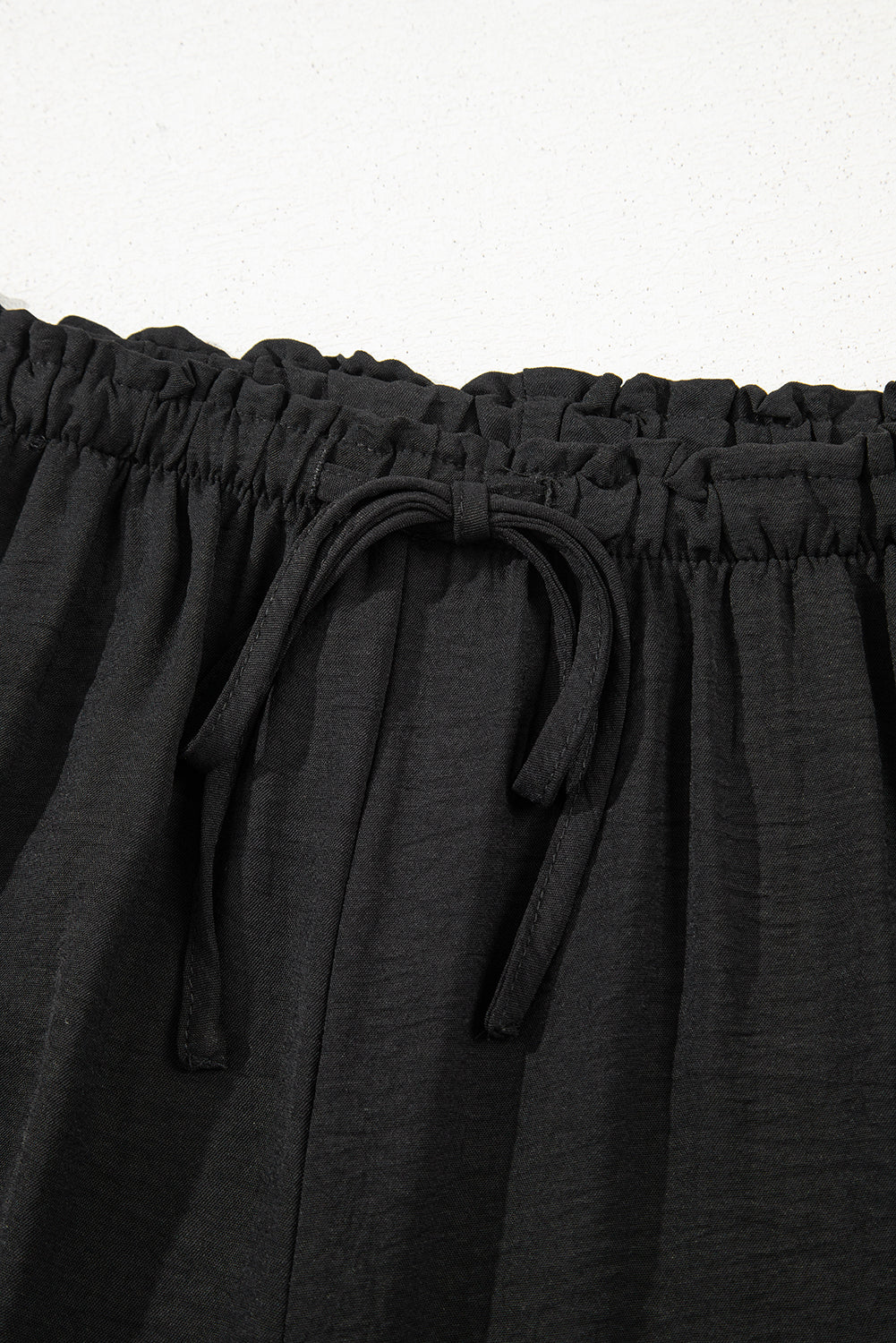 Black Drawstring Frilled Waist Wide Leg Utility Trousers 🇺🇲
