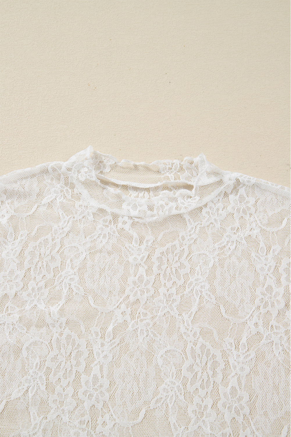 White Sheer Lace Mesh Mock Neck Slim Fit Long Sleeve Top 🇺🇸