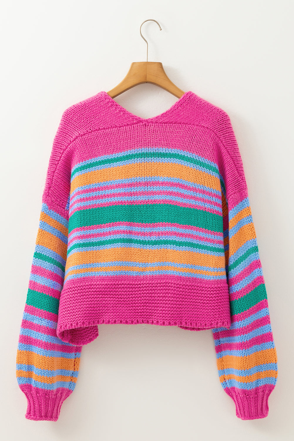 Rose Stripe Colorful Puff Sleeve Drop Shoulder Loose Cardigan 🇺🇲