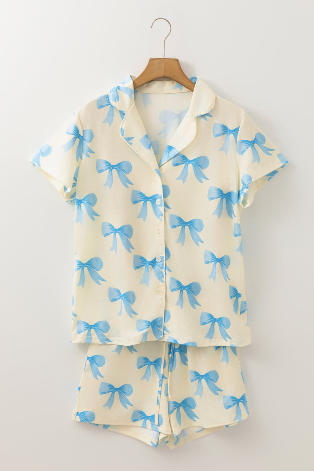 Yellow Bow Printed Short Sleeve Shirt Shorts Pajama Set 🇨🇳