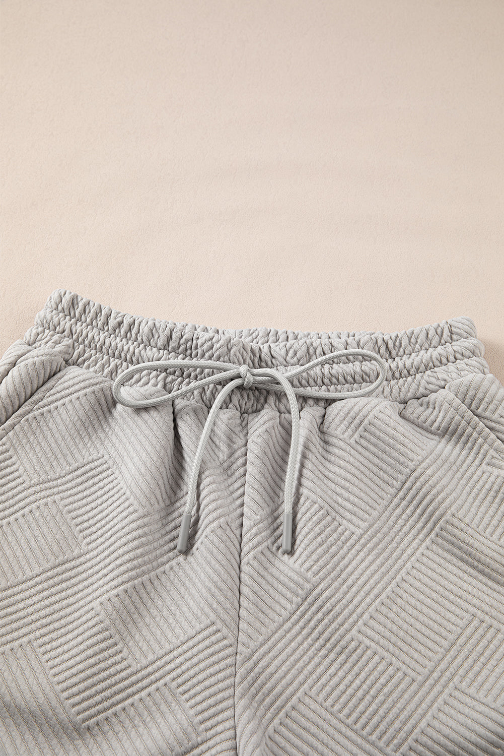 Gray Solid Color Textured Loose Top Casual Two Piece Short Set 🇺🇸